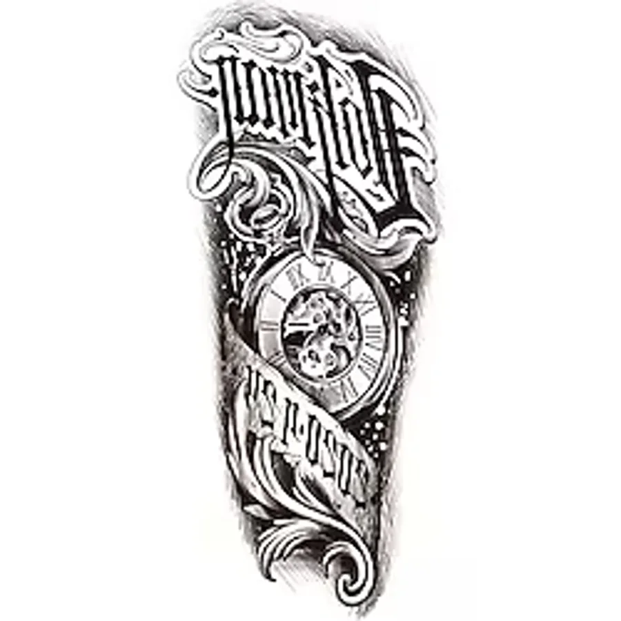 BearPear Saat Figürlü Geçici Dövme, Tattoo, Erkek Geçici Dövme, Kol Dövmesi