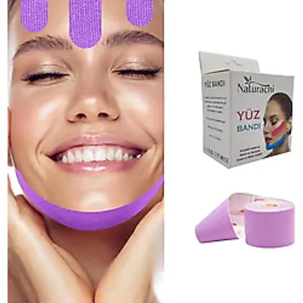 Beauty Tape Yüz Yogası İçin Kinesio Tape Face Tape Yüz Germe Bandı Mor Renk