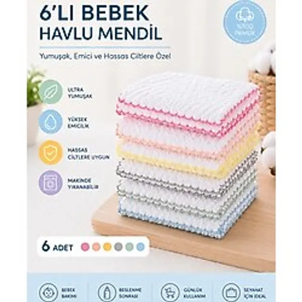 Bebek Ağız Mendili Ve Ter Havlusu 6'Lı Paket Desenli Pembe 1071