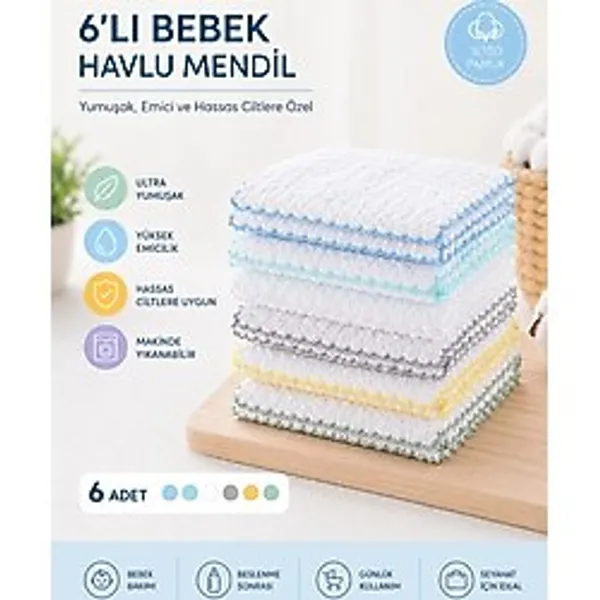 Bebek Ağız Mendili Ve Ter Havlusu 6'Lı Paket Mavi 1071