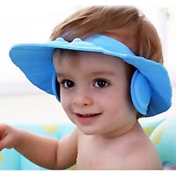Bebek Banyo Şapkası Düğmeli Kulaklıklı - Mavi Renk