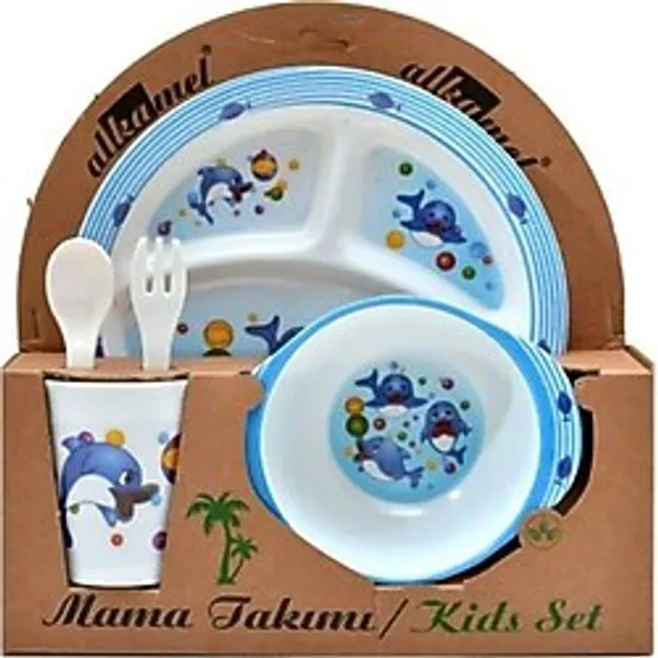 Bebek Mama Tabağı Yunus Formlu 5 Li Set Melamin Oval