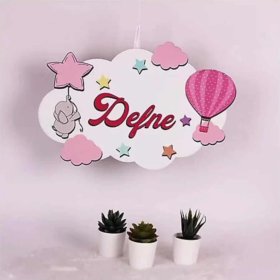 Bebek Odası Çocuk Bebek Bulut Kapı Süsü Pembe