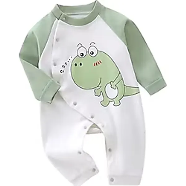 Bebek Onesie Sonbahar Kış Uzun Kollu Penye Pamuklu Karikatür Ayı Dinozor Baskılı Tulum Erkek Kız İç Çamaşırı Bebek Giysileri (yeşil, 0-3 month, dinazor)
