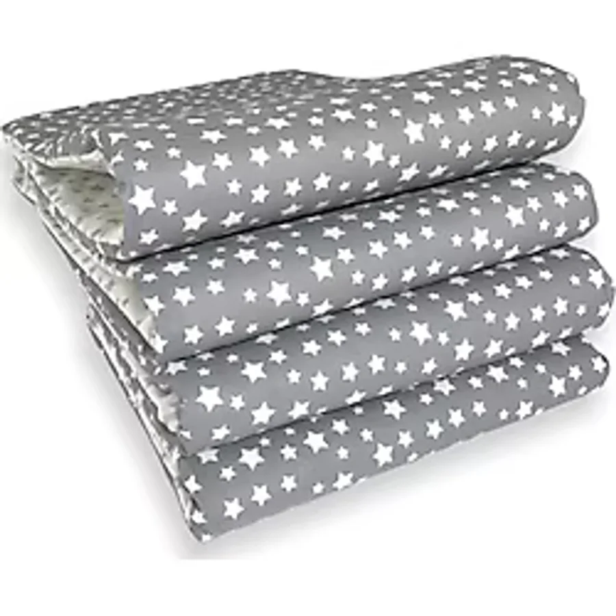 Bebek Özel Bebek Çocuk Beşik Kenar Koruma 50x90 Anne Yanı (4 Parça) Bariyer Gri Beyaz Yıldızlı