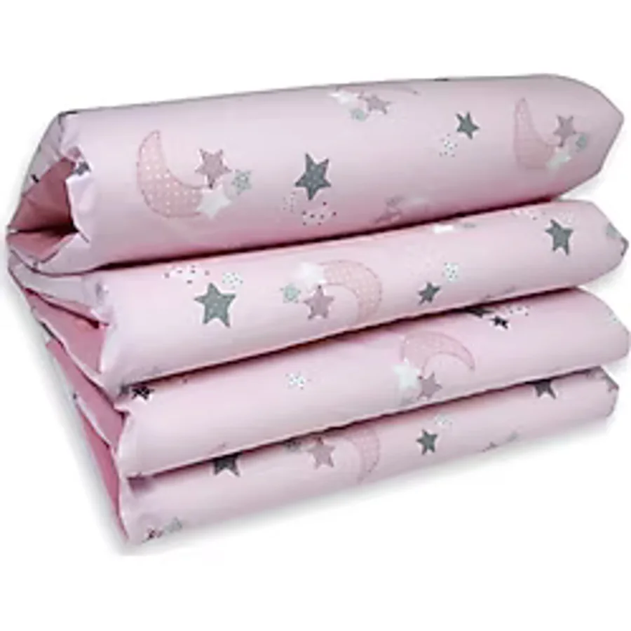 Bebek Özel Bebek Çocuk Beşik Kenar Koruma 50x90 Anne Yanı (4 Parça) Bariyer Pembe Ay Pembe