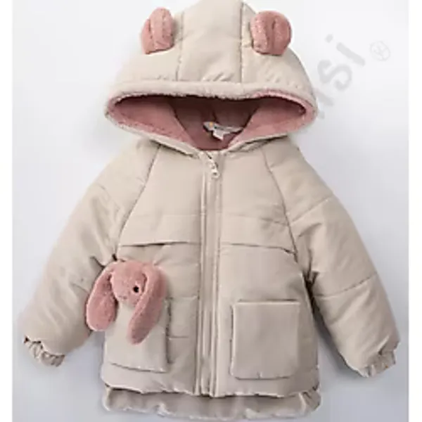 Bebek Vadisi YENİ Tavşanlı Fermuarlı İçi Peluş Kürklü Kalın Kapüşonlu Kar Şişme Kışlık Kız Bebek Mont Çocuk Kaban