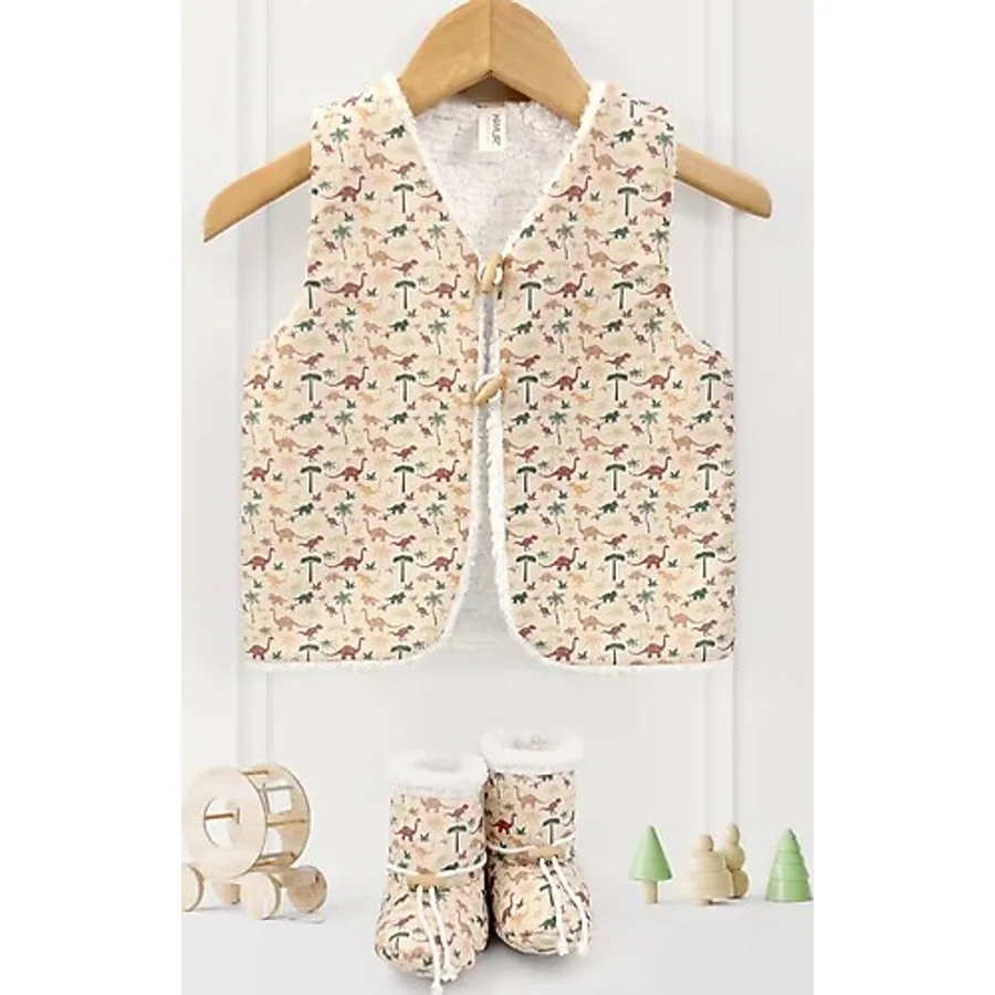 Bebek Yelek & Patik 18-24 Ay Dino Bej
