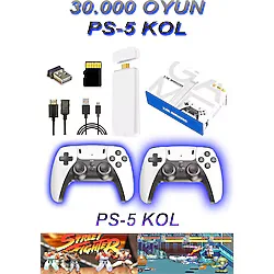 BedrON Playstation 5 Kollu Atari 30.000 Oyunlu 2.4g Kablosuz Çift Kol Retro Oyunlar 4k Game Stick Uyumlu