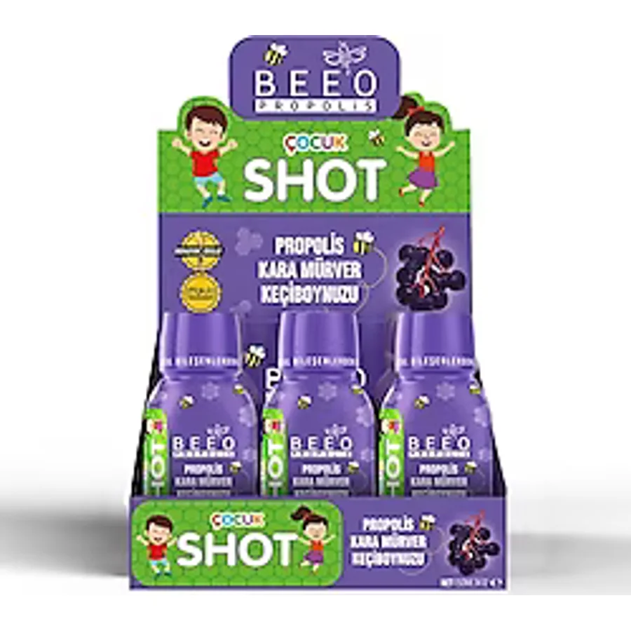 Bee'o Kara Mürver Keçiboynuzu Çocuk Shot Propolis 50 ml 12'li