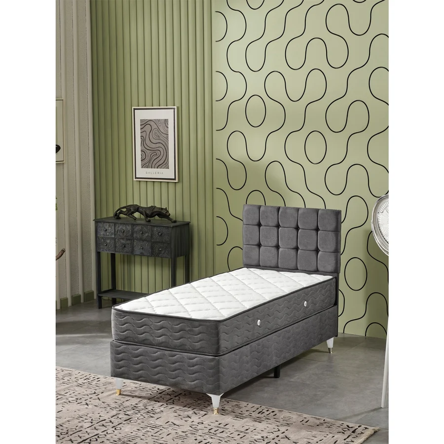 Beehanem Bengü 120X200 Yatak+Baza+Başlık Seti - Antrasit - 120 x 200 cm