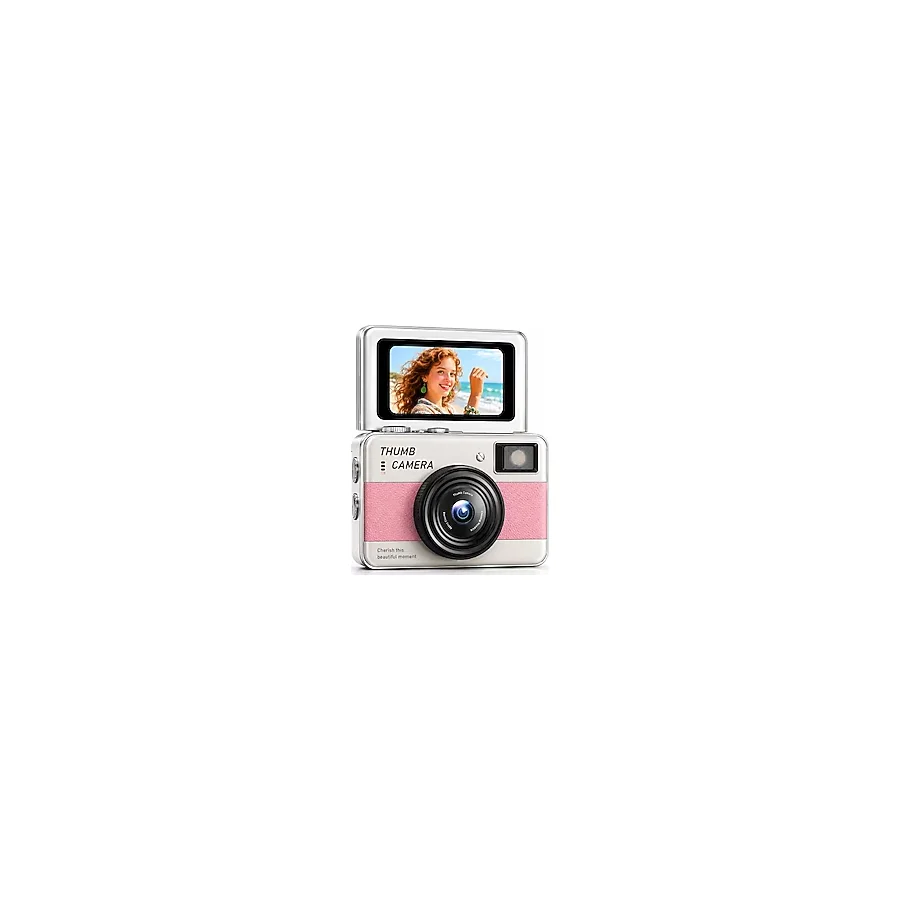 Beemen 48MP 4K Mini Dijital Fotoğraf Makinesi 2.4'' Döner Selfie Ekranı Otomatik Odaklama LED Flaş Şarj Edilebilir Çocuk ve Başlangıç Seviyesi Kamera - Pembe