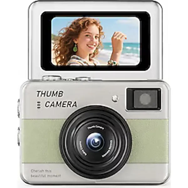 Beemen 48MP 4K Mini Dijital Fotoğraf Makinesi 2.4'' Döner Selfie Ekranı Otomatik Odaklama LED Flaş Şarj Edilebilir Çocuk ve Başlangıç Seviyesi Kamera - Yeşil