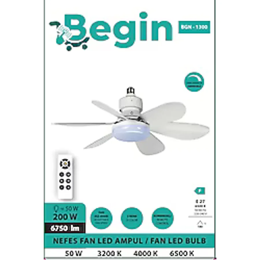 Begin 50w 6 Kanatlı Tavan Vantilatör Led Işıklı Uzaktan Kumandalı beyaz