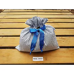 Begüldan Pamuklu Kumaş Mavi Çizgili 2,5 kg Erzak-Bakliyat Torbası BEG_34