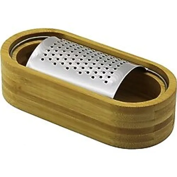 Belirtilmemiş Ahşap Bambu Hazneli Yatay - Oval Metal Bombeli Meyve Rendesi 7 x 15.5cm (5047)