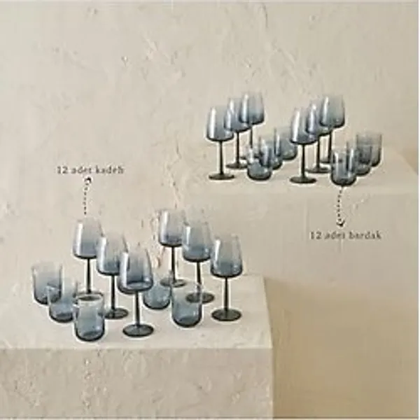 Bella Maison Soft Bardak-Kadeh Seti 24'lü Mavi