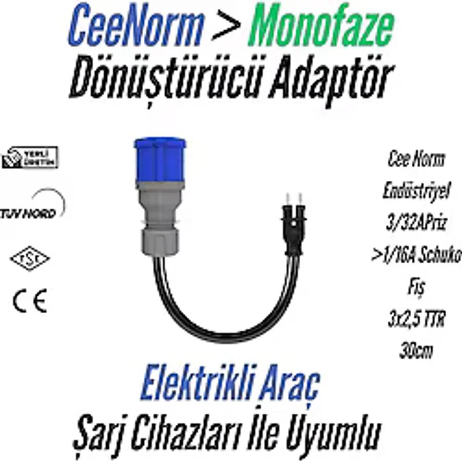 Bemis Elektrikli Araç Şarj Uyumlu Ceenorm Adaptör 3/32a Priz 1/16a Fiş 3/32a Priz 1/16a Fiş