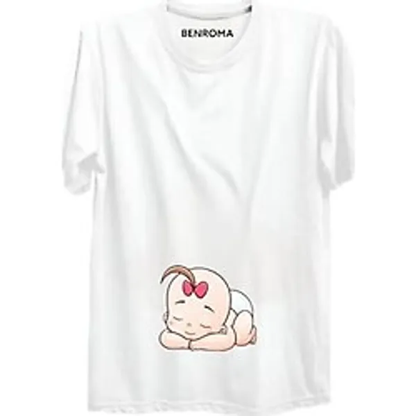 BENROMA Baskılı Salaş Kalıp Hamile Tişört,Beyaz007 4XL
