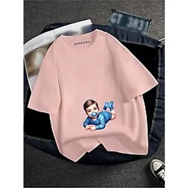 BENROMA Hamile Baskılı Tisort,Pembe 4XL HAMGBK12