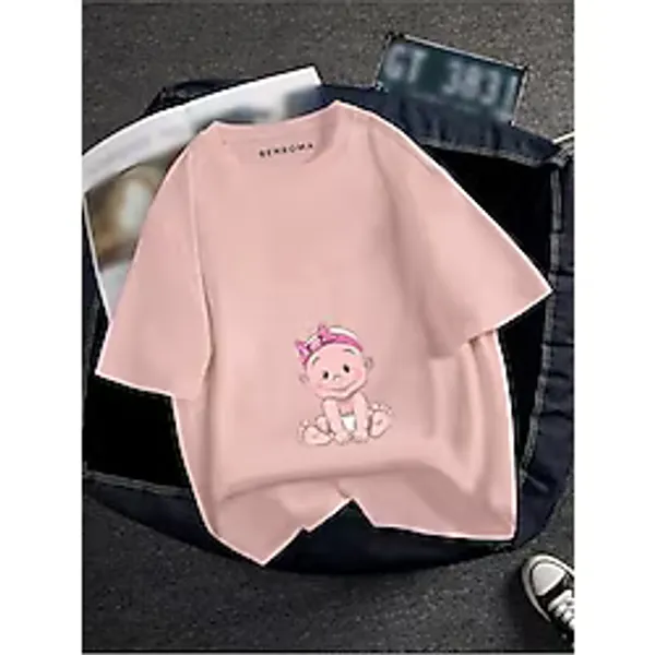 BENROMA Hamile Bebek Baskılı Tisort,Pembe L HAMGBK8