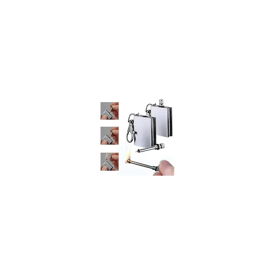 Benzinli Kibrit Çakmak Magnezyum Çubuklu Anahtarlıklı Benzinli Metal Kibrit Gümüş
