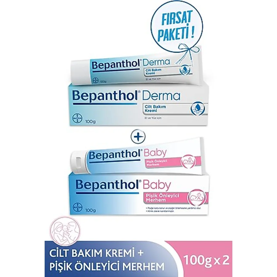 Bepanthol Cilt Bakım Kremi 100 gr + Baby Pişik Merhemi 100 gr Avantajlı Aile Bakım Seti