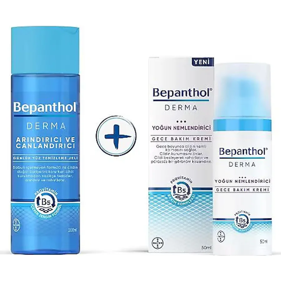 Bepanthol Derma Gece Kremi 50 ml + Arındırıcı & Canlandırıcı Yüz Temizleme Jeli 200 ml
