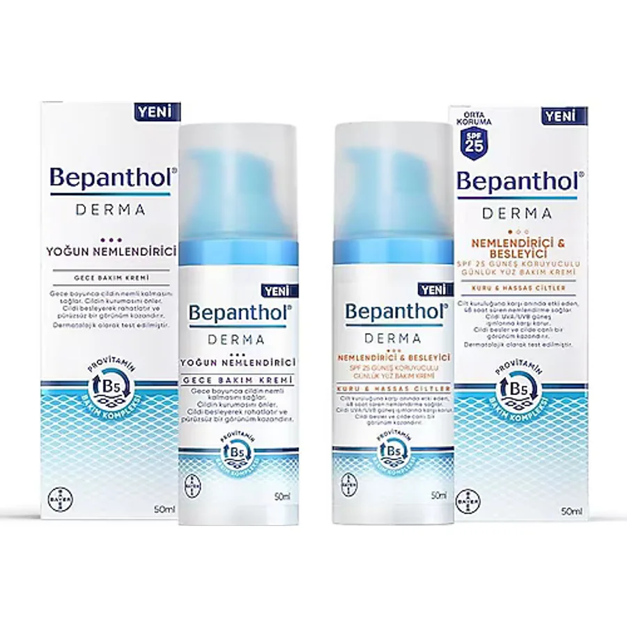 Bepanthol Derma Nemlendirici & Besleyici Spf 25 Yüz Kremi 50 ml + Yoğun Nemlendirici Gece Kremi 50 ml