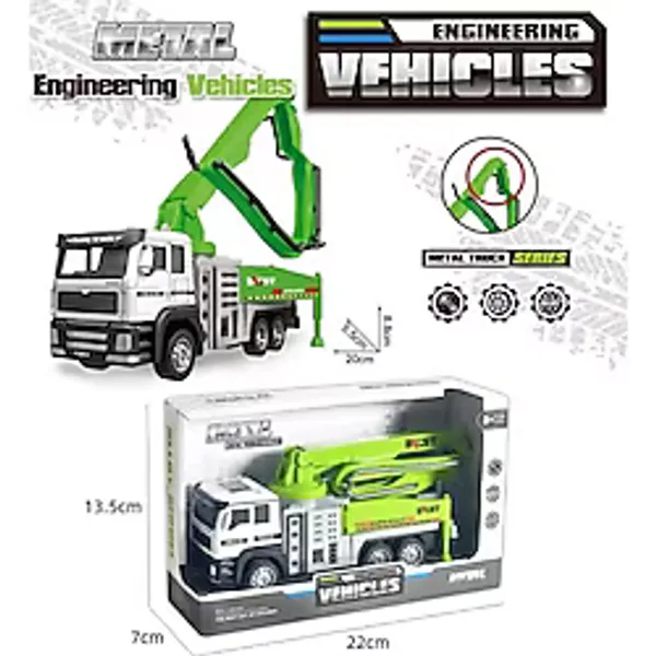 Berattoys 20 cm Metal Beton Pompası Iş Araçları Oyuncak Kamyon Iş Makinaları