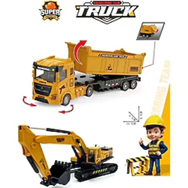 Berattoys 2li Set Iş Makinaları Oyuncak Kamyon Kepçe 30 cm Kırılmaz Iş Araçları Inşaat Set Ekskavatör