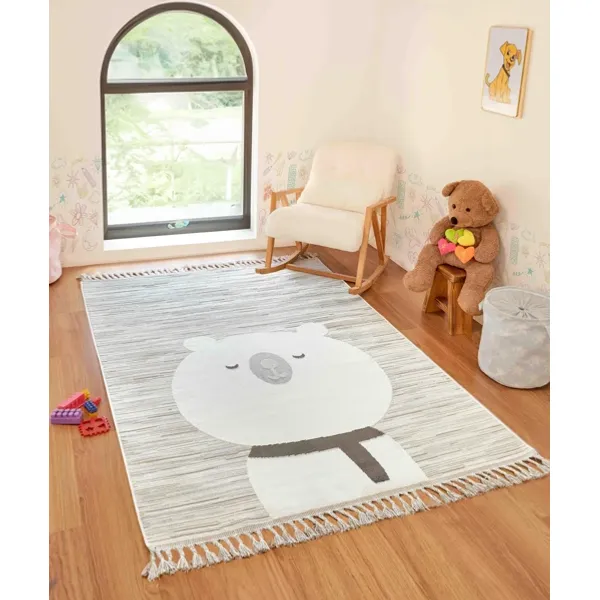 Bercario Kids 9272 Ayıcıklı Hayvan Figürlü Dokuma Çocuk Odası Yumuşak Bebek Odası Halısı