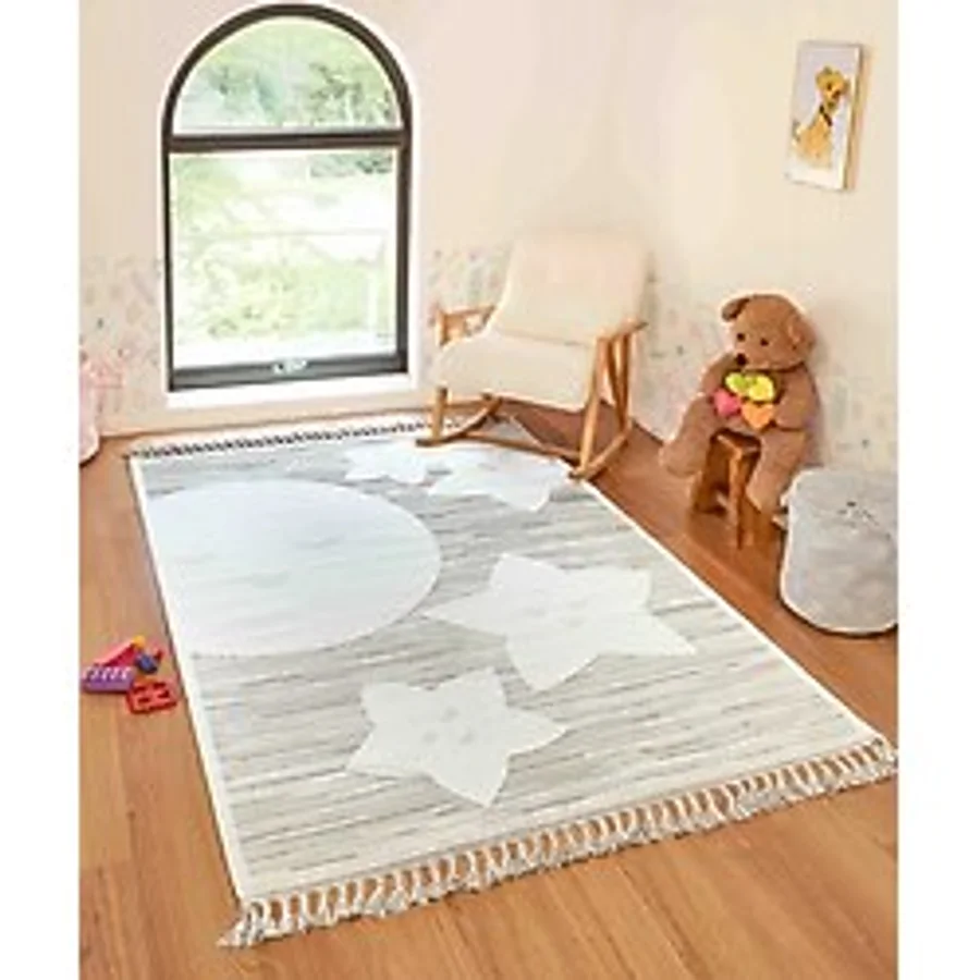 Bercario Kids 9273 Ay Yıldızlı Dokuma Çocuk Odası Halısı Yumuşak Bebek Odası Halısı