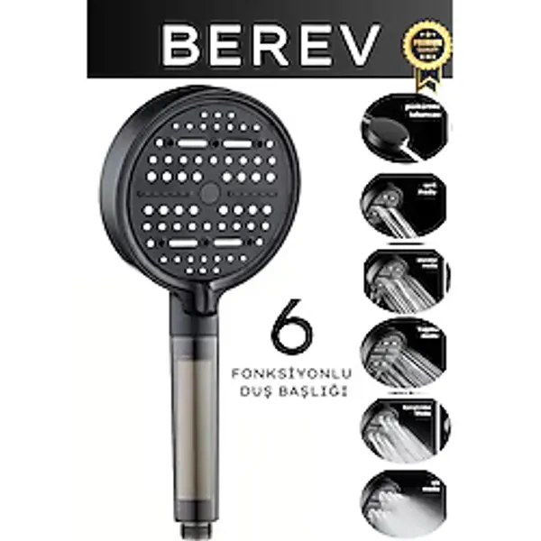 Berev 6 Fonksiyonlu Filtreli Duş Başlığı Su Tasarruflu Basınçlı Kireç Klor Önleyici