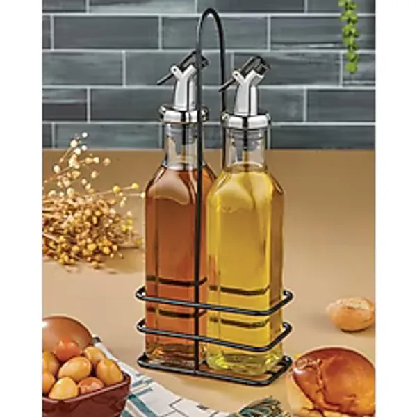 Berina Home 2'li Cam Zeytinyağlık & Sirkelik Seti - Metal Standlı, Şık Tasarım (500ML) Yağlık - Yağdanlık
