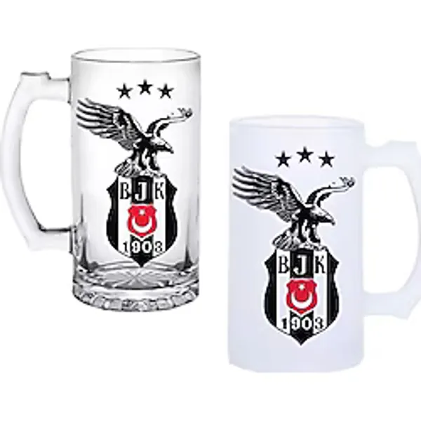 Beşiktaş Kulplu Bira Bardağı Buzlu veya Şeffaf Seçenekli 0131