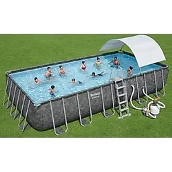 Bestway Apx 365 Gölgelikli Prefabrik Dikdörtgen Havuz Seti 732 Cm X 366 Cm X 132 Cm 561kg Bw587 Gri