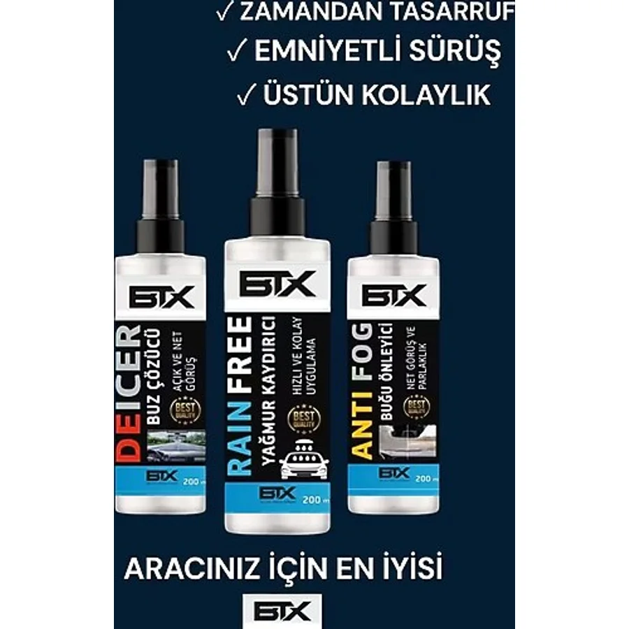 Betax Buz Çözücü - Yağmur Kaydırıcı - Buğu Önleyici Sprey 200ml 3'lü Set