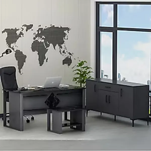 Betroya Boss Ofis Takımı 3'lü Set - Masa Sehpa Konsol Antrasit - Kemençe (Sandalye Dahil Değildir)