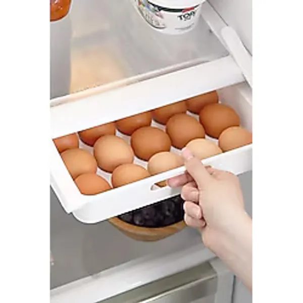 Bev Kitchen Eggo Pratik Geçmeli Mandallı Raf Yumurtalık 15'li Dolap Içi Yumurta Saklama Kutusu BEYAZ