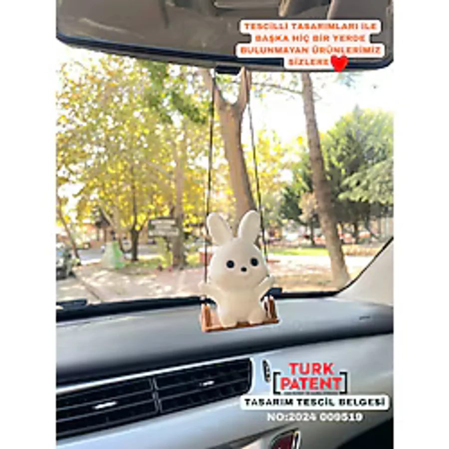 BEVATİR Salıncaklı Tavşan Araba Dikiz Ayna Süsü Hediye