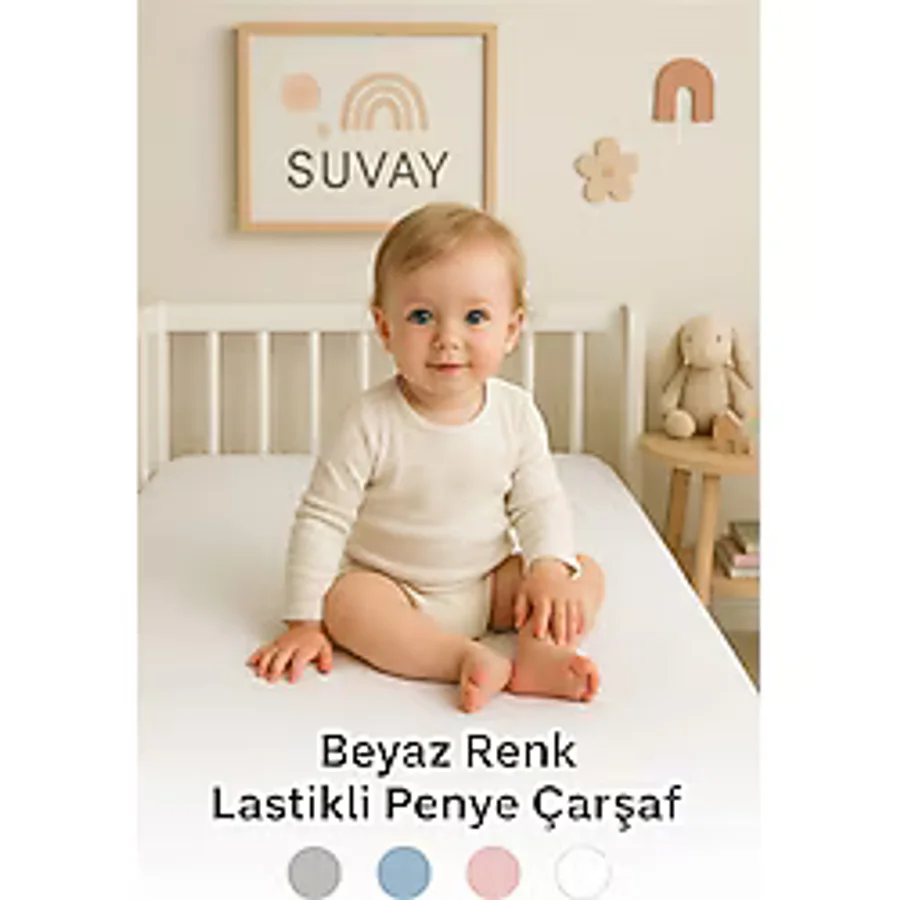 Beyaz Bebek Lastikli Çarşaf %100 Pamuklu Penye Park Yatak 60x120 - 70x110 - 70x120 - 70x130 - 70x140 - 80x130