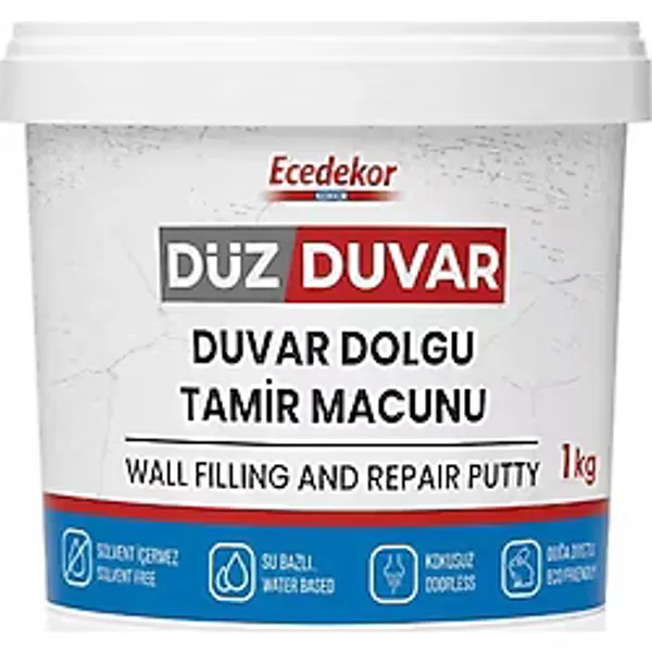 Beyaz Ecedekor Düz Duvar Dolgu Ve Tamir Macunu 1 Kg - Su Bazlı, Solvent İçermez, Kokusuz