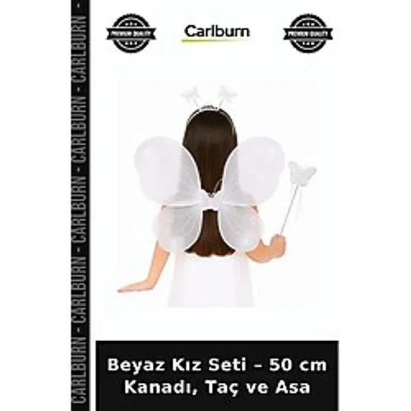 Beyaz Kız Seti - 50 Cm Kanadı, Taç Ve Asa Süs Eşyası Kostüm Aksesuarı Parti Ürünü