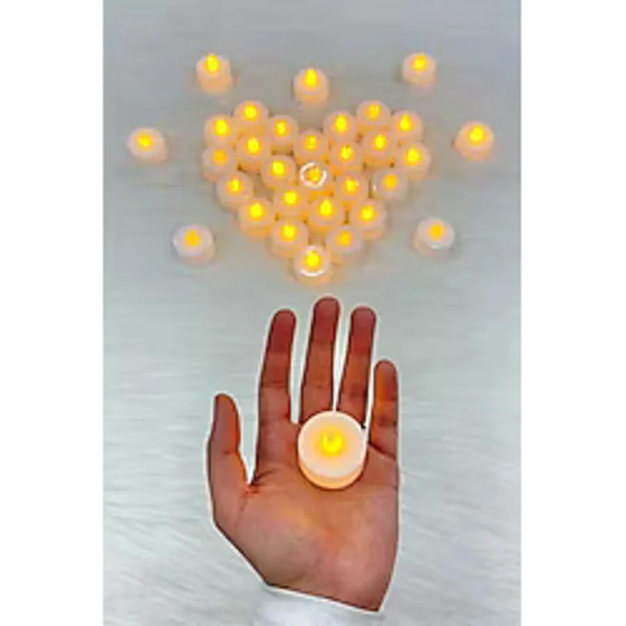 Beyaz Ledli Mum, 24 Adet, Tealight, Işıklı, Kutlama, Doğum Günü, Kına Gecesi - Seçenek 1