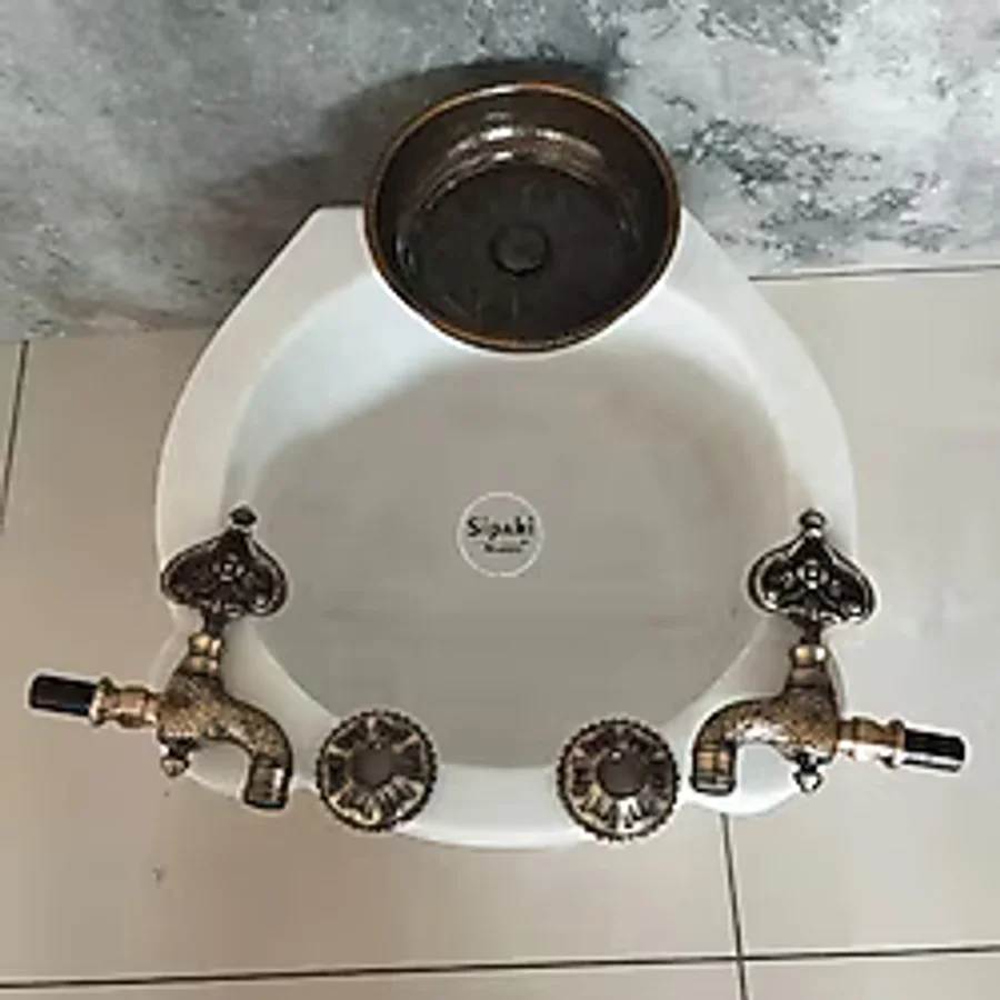 Beyaz Mermer Kurna Konsept Set