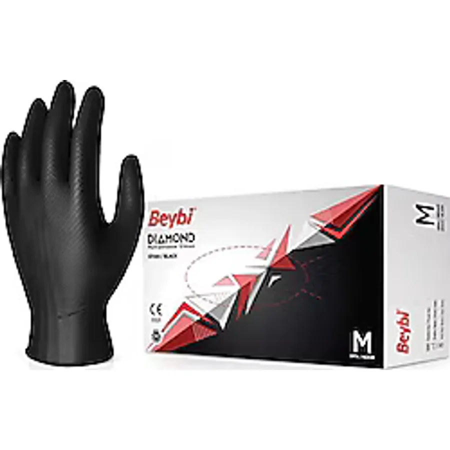 Beybi Diamond Pudrasız Siyah Nitril Büyük Boy L 100'lü Eldiven