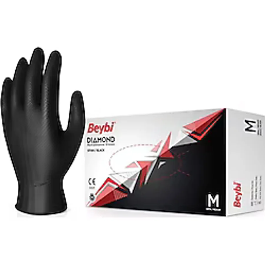 Beybi Diamond Xl Pudrasız Kalın Siyah Nitril Eldiven XL (Kutuda 100 Adet)