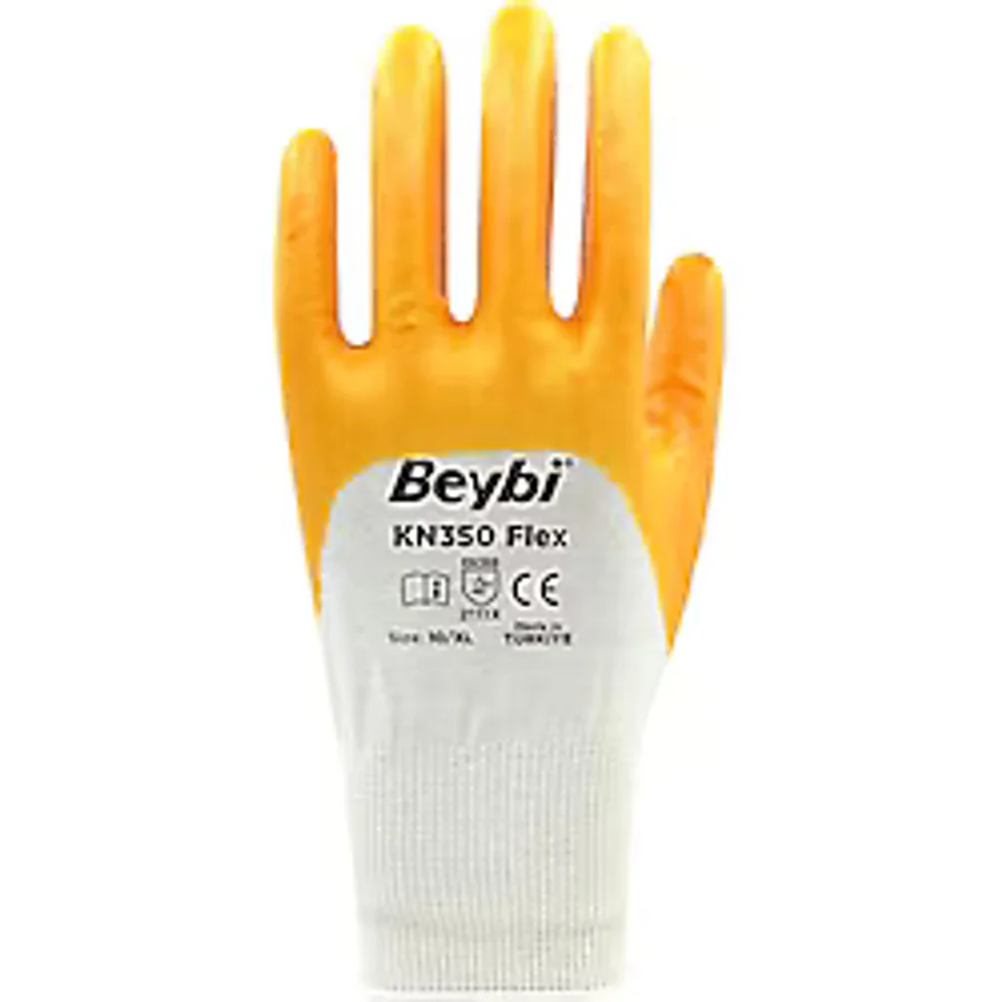 Beybi Pamuk Nitril Pmk Kn350 Flex 9 Beden Eldiven 12li Paket Beyaz Sarı En388 2111x