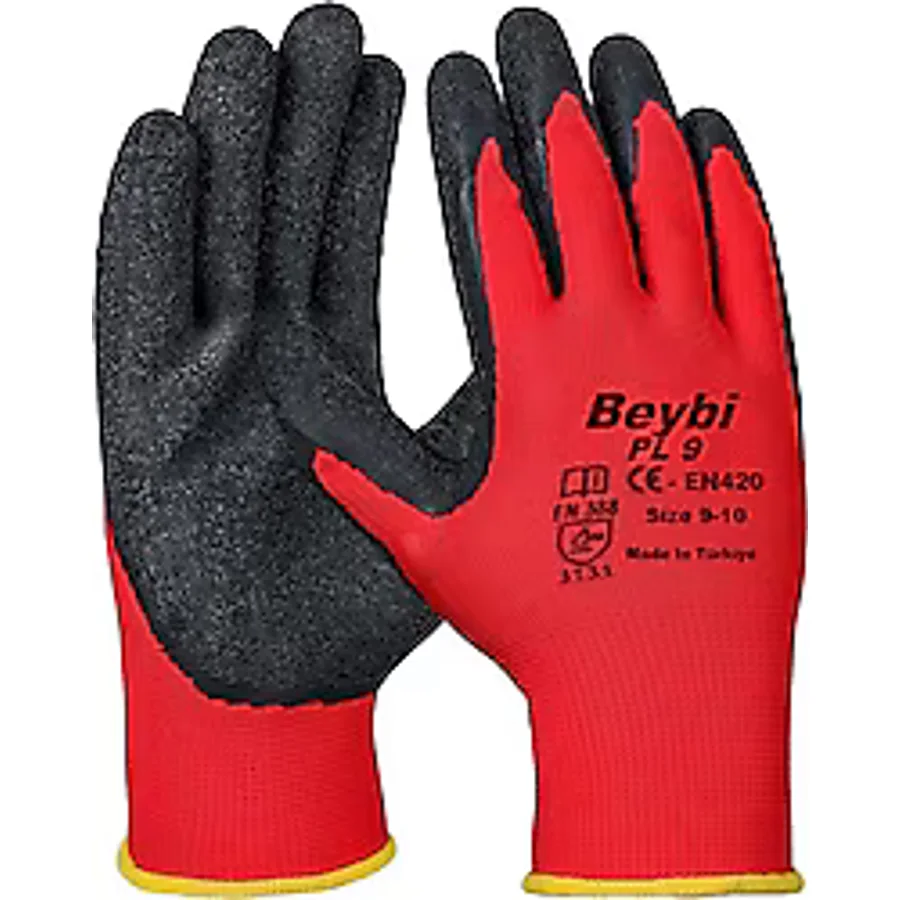 Beybi PL9 Lateks Kaplı Polyester 9 Numara İş Eldiveni